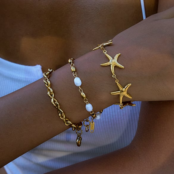 1 Stück Urlaubs-Seestern-Armbänder aus Edelstahl in Goldfarbe für Damen