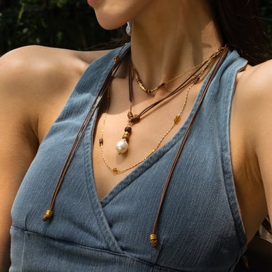 Retro Natural Stones Gold Color Necklaces Set h5 Picture4