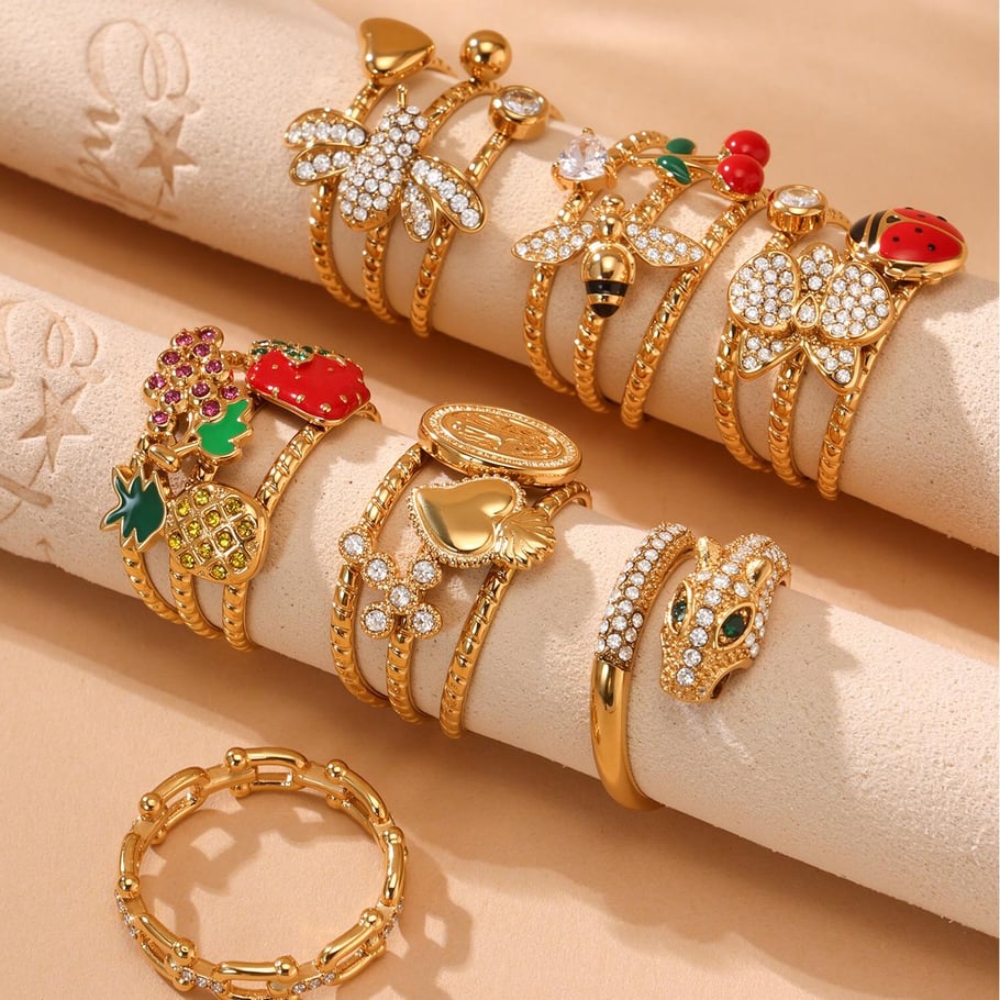 1 Piece Sweet Cherry Stainless Steel Gold Color Statement Rings Picture4