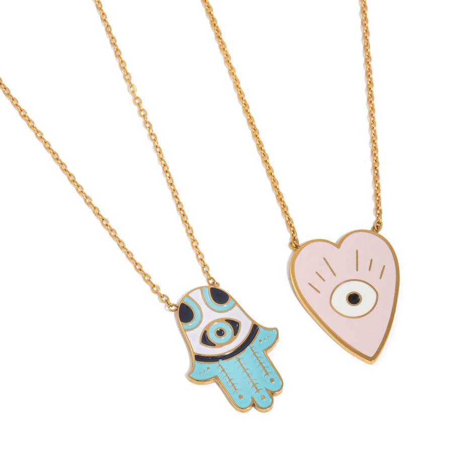 1 collar con colgante de ojo de diablo de acero inoxidable color dorado para mujer Imagen9