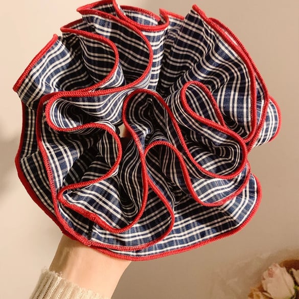 1 stuk romantische high-end retro marineblauwe geruite scrunchies voor dames 2