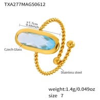 TXA277-Golden Light Blue Glass Stone Ring/No.7 Picture5