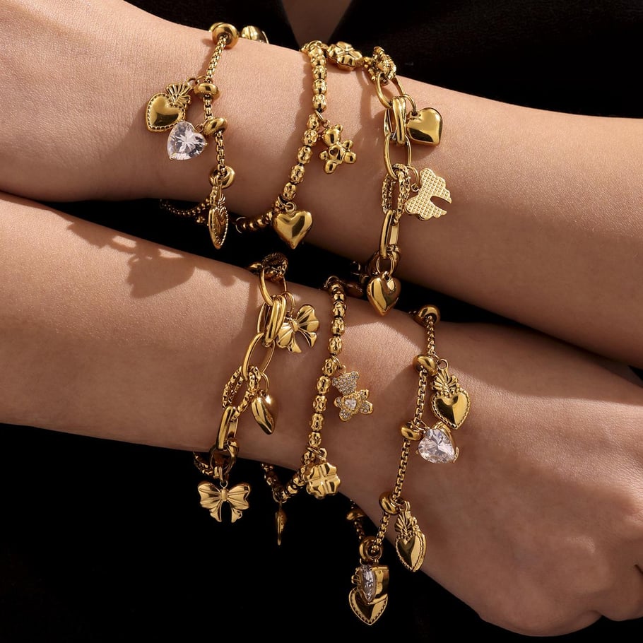1 Stück luxuriöses Bären-Charm-Armband aus Edelstahl in Goldfarbe für Damen h5Bild4