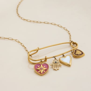 Collier avec pendentif en forme de cœur en acier inoxydable doré pour femme, 1 pièce h5 Image7