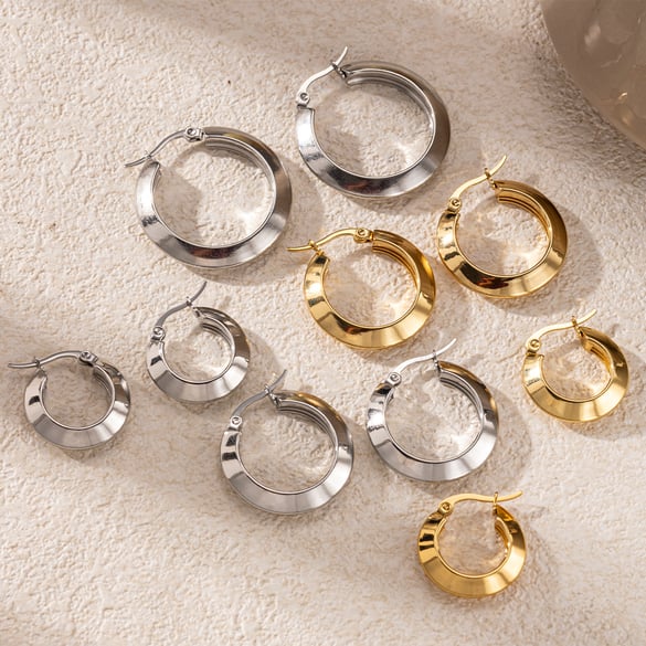 1 Pair Stainless Steel Gold Color Hoop Earrings 2
