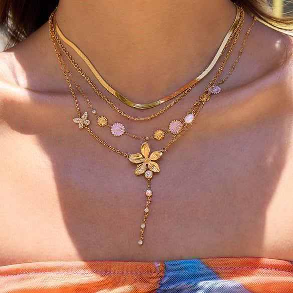 1 Piece Exquisite Flower Tassels Stainless Steel Gold Color Women's Pendant Necklaces 2