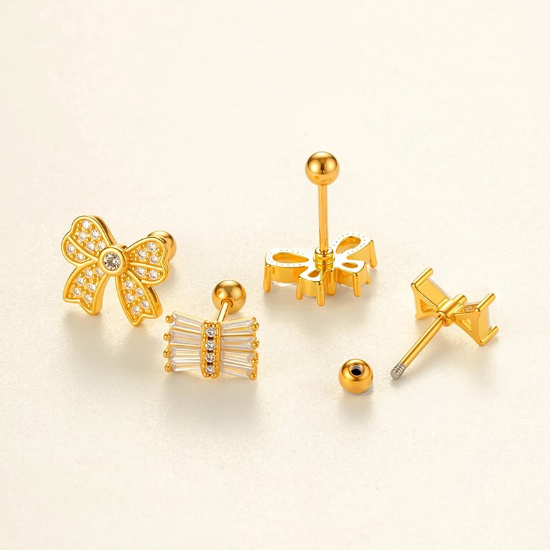 1 stuk strikknoop koper goudkleurige zirkoon piercing oorbel Afbeelding3