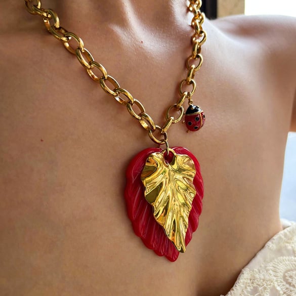 1 Piece Leaf Stainless Steel Gold Color Pendant Necklace