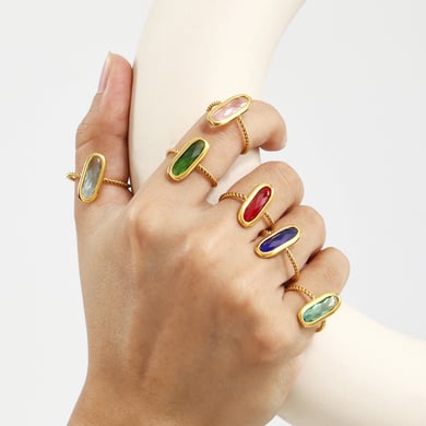 1 Piece Oval Shape Glass Stainless Steel Gold Color Statement Rings h5 Picture5