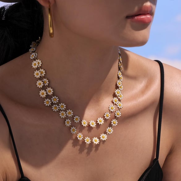 1 stuk Sweet Daisy roestvrij staal goudkleurige dames ketting sets 2