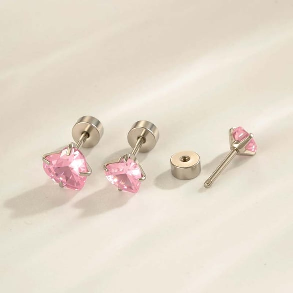 1 Piece Stainless Steel Heart Zircon Piercing Earring