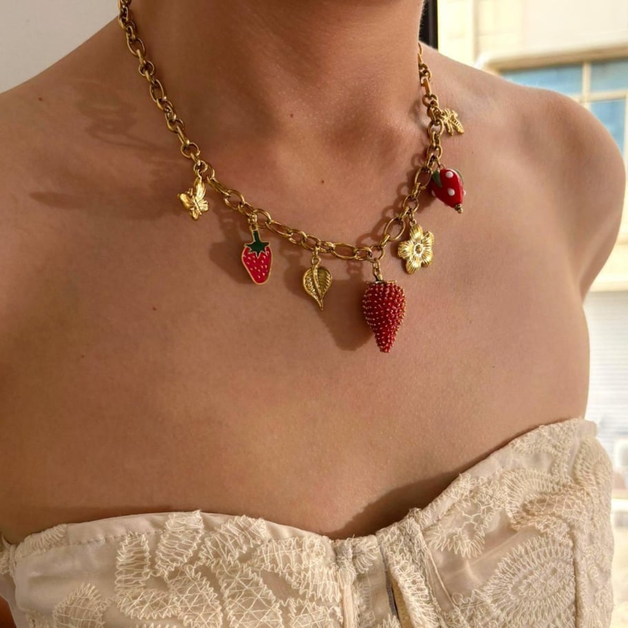 1 Piece Strawberry Stainless Steel  Gold Color Pendant Necklace Picture3