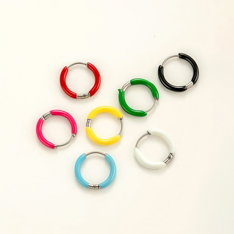 1 Piece Bright-colored Circle Stainless Steel Women's Hoop Earrings h5Picture3