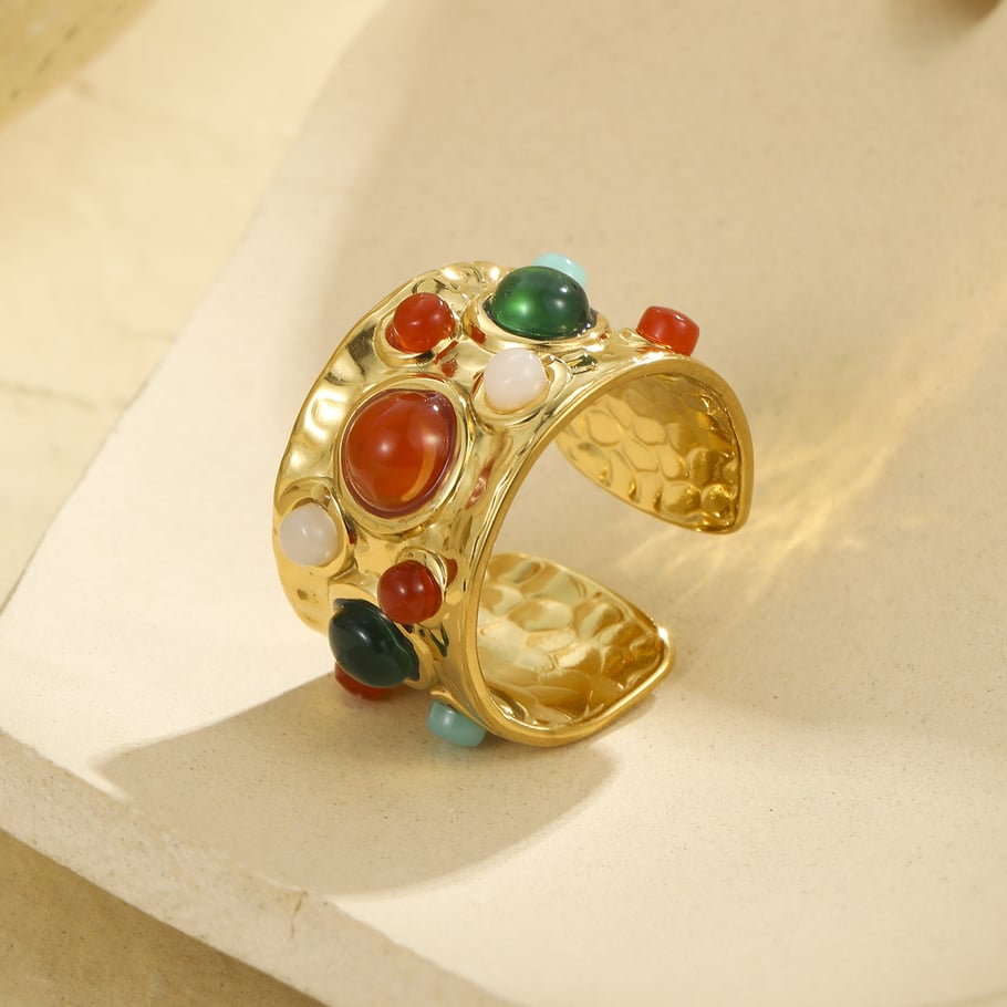 1 Piece Natural Stone Stainless Steel  Gold Color  Gemstone Ring Picture3