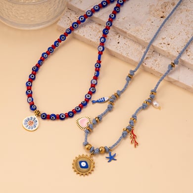 1 Piece Elegant Devil's Eye Natural Stones Gold Color Women's Beaded Necklaces h5 Picture4