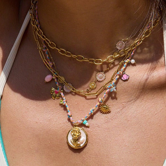 1 Piece Polychrome Flower Stainless Steel Gold Color Women's Pendant Necklaces 2
