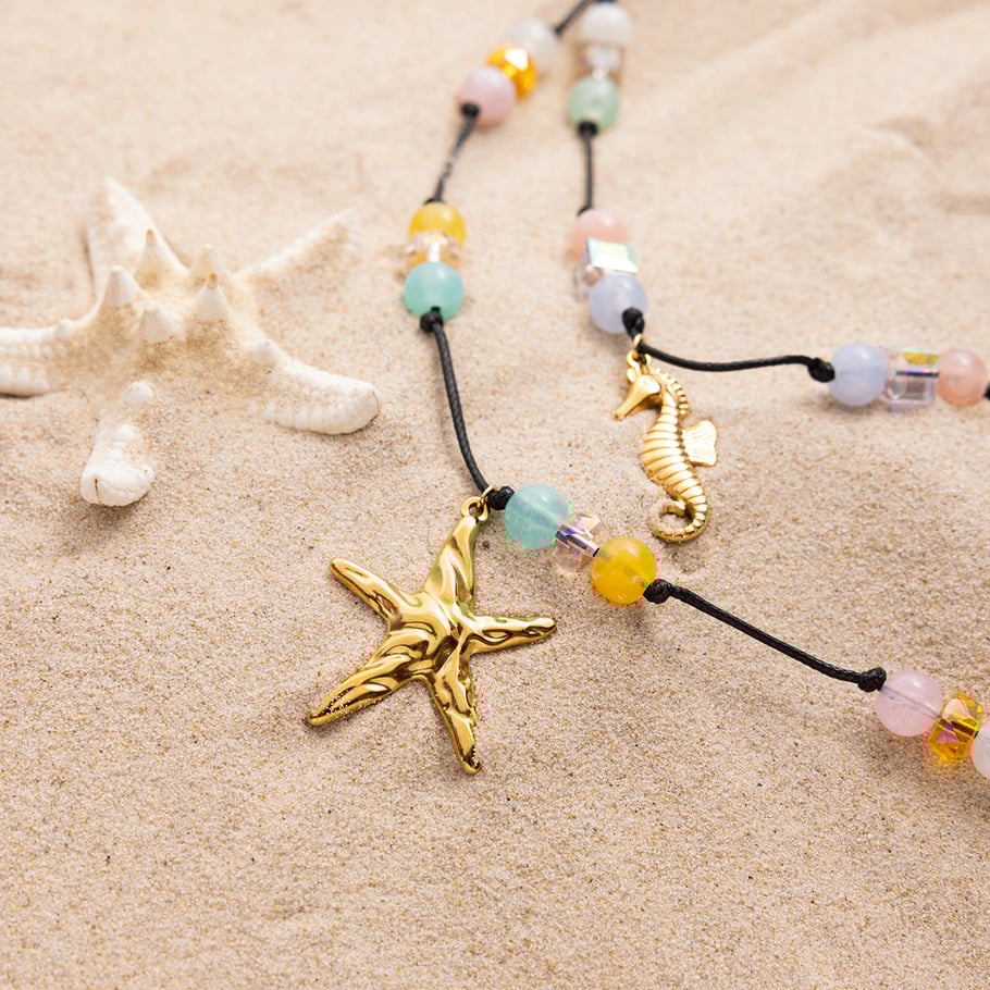 1 collar con colgante de estrella de mar de vacaciones de acero inoxidable color dorado para mujer Imagen8