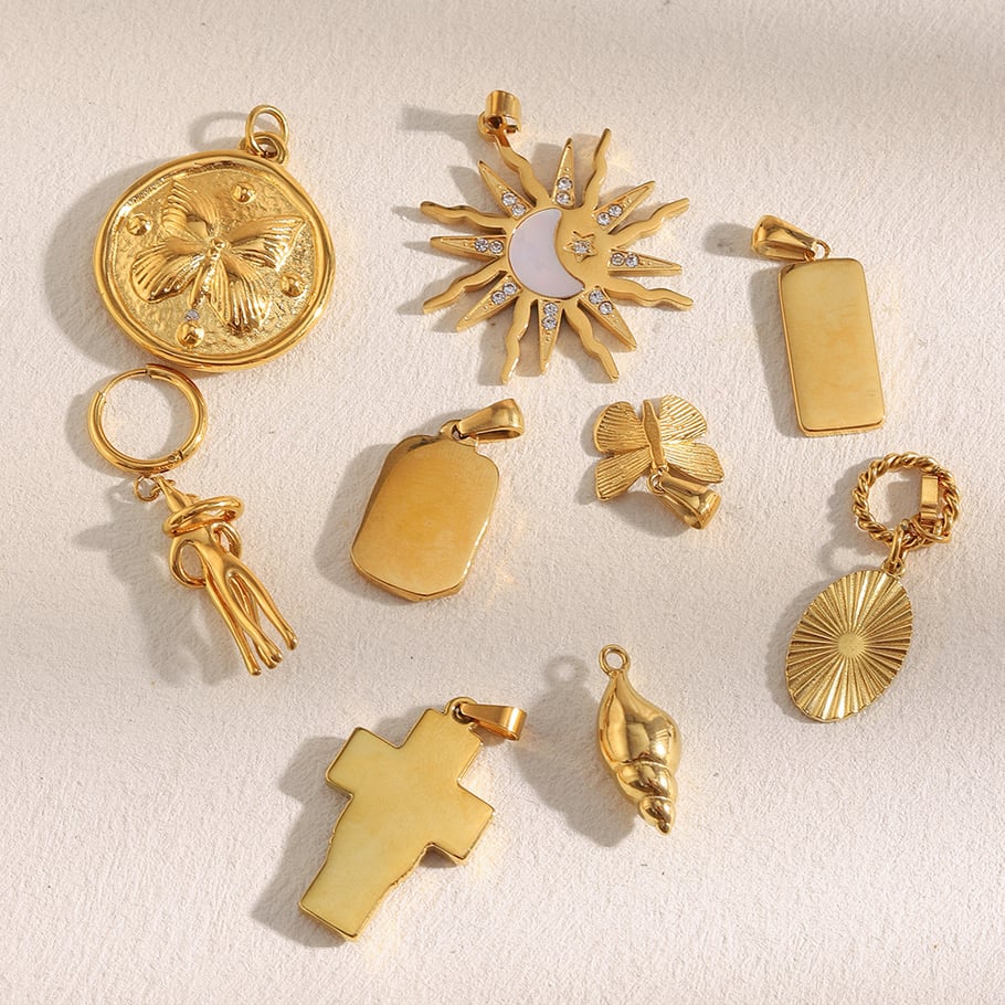 1 Paar einfache Serie süße Sonne DIY Edelstahl Gold Farbe Damen Anhänger Bild3