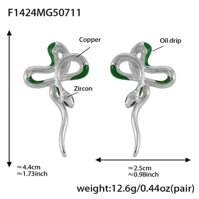 1 Pair Classic Series Snake Stainless Steel Gold Color Women's Stud Earrings h5 
