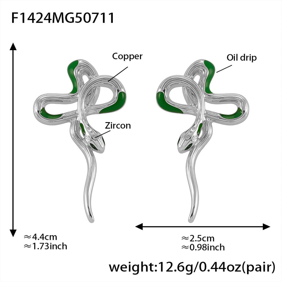 1 Pair Classic Series Snake Stainless Steel Gold Color Women's Stud Earrings 