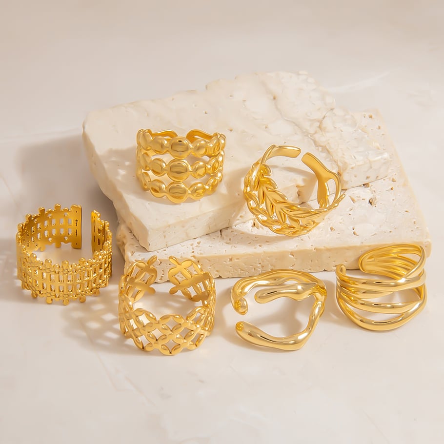 1 stuk roestvrijstalen statement ring in goudkleur Afbeelding5