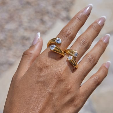 1 Piece Personality Star Stainless Steel Gold Color Women's Gemstone Rings h5 Picture4