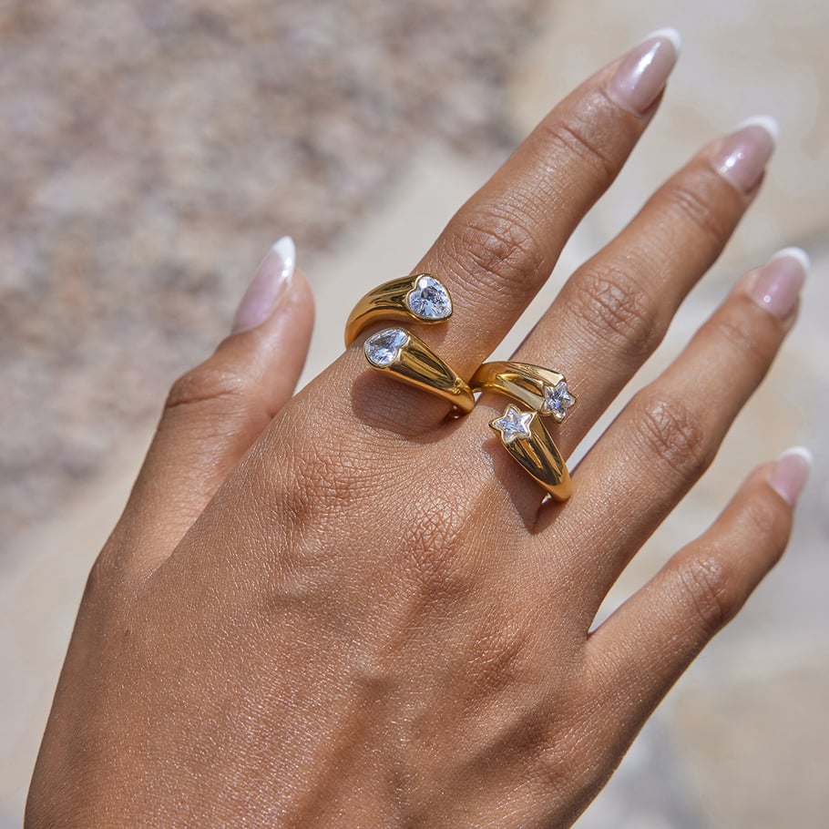 1 Piece Personality Star Stainless Steel Gold Color Women's Gemstone Rings Picture4