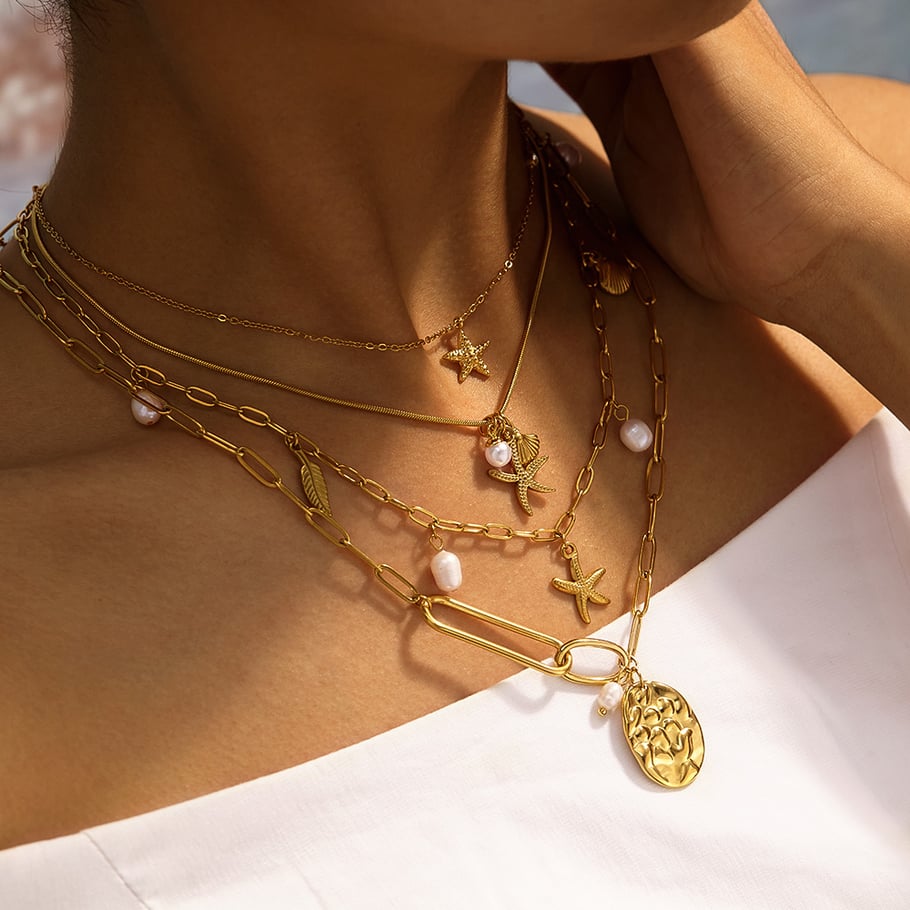 1 Piece Starfish Stainless Steel Gold Color Pendant Necklace Picture5