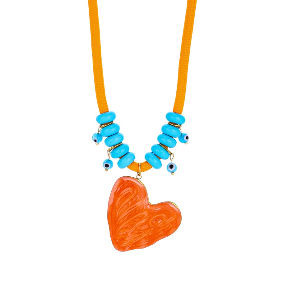 1 pezzo di collana con ciondolo a forma di cuore in smalto gocciolante in acciaio inossidabile color oro da donna 