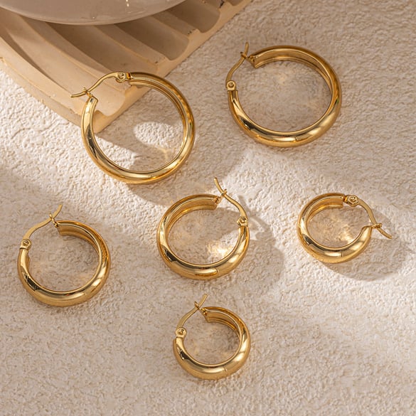1 Pair Stainless Steel Gold Color Hoop Earrings