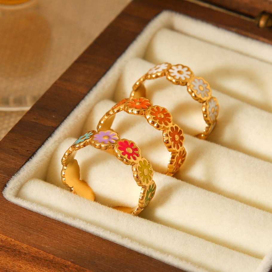 1 Piece Daily Daisy Stainless Steel Gold Color Statement Rings Picture5