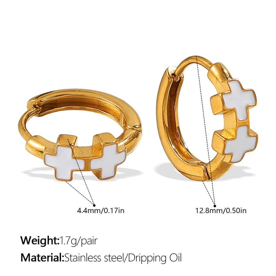 1 Pair Cross Stainless Steel Gold Color Hoop Earrings