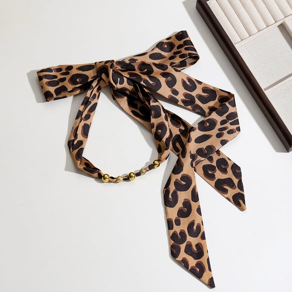1 Piece Leopard DIY Print Fabric Stainless Steel Women's Long Necklaces