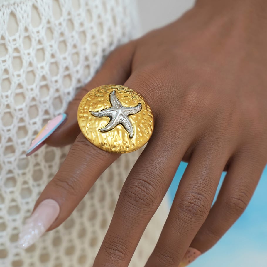 1 paio di semplici gioielli casual da donna in acciaio inossidabile color oro a forma di stella marina Immagine5