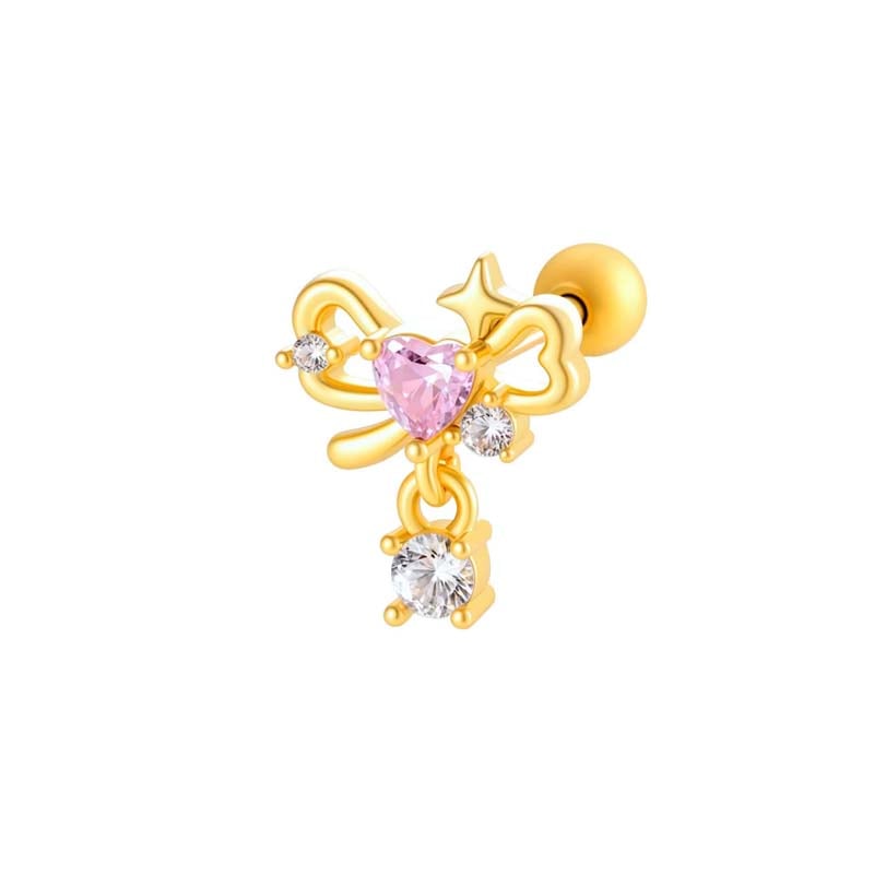 1 pieza de pendientes de perforación intrincados de cobre dorado con circonitas para mujer Imagen6