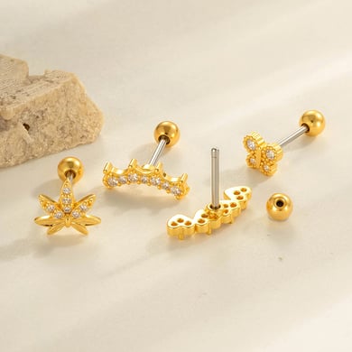 1 pieza de delicados pendientes de perforación de palma de cobre, color dorado y circonita para mujer h5 Imagen3