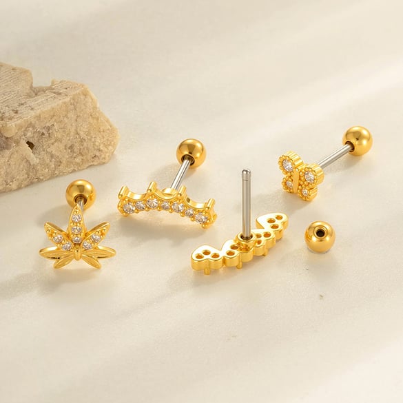 1 Adet Narin Avuç İçi Bakır Altın Rengi Zirkon Kadın Piercing Küpe 2