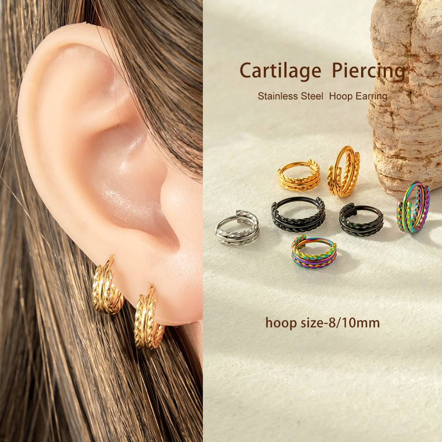 1 pieza de aretes de aro simples de acero inoxidable color dorado para mujer Imagen5
