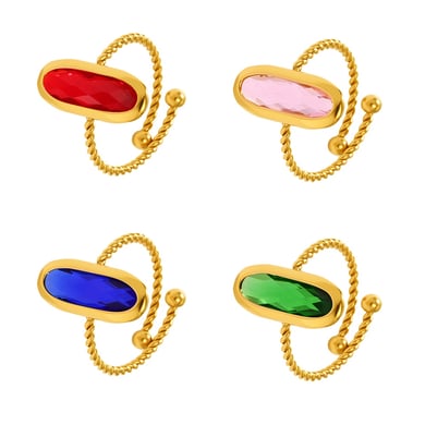 1 Piece Oval Shape Glass Stainless Steel Gold Color Statement Rings h5 Picture6