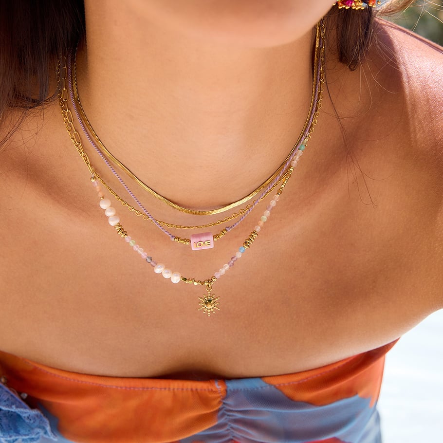1 Piece Polychrome Beads Sun Stainless Steel Gold Color Women's Pendant Necklaces Picture4