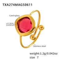 TXA274-Golden Red Glass Stone Ring/No.7 Picture2