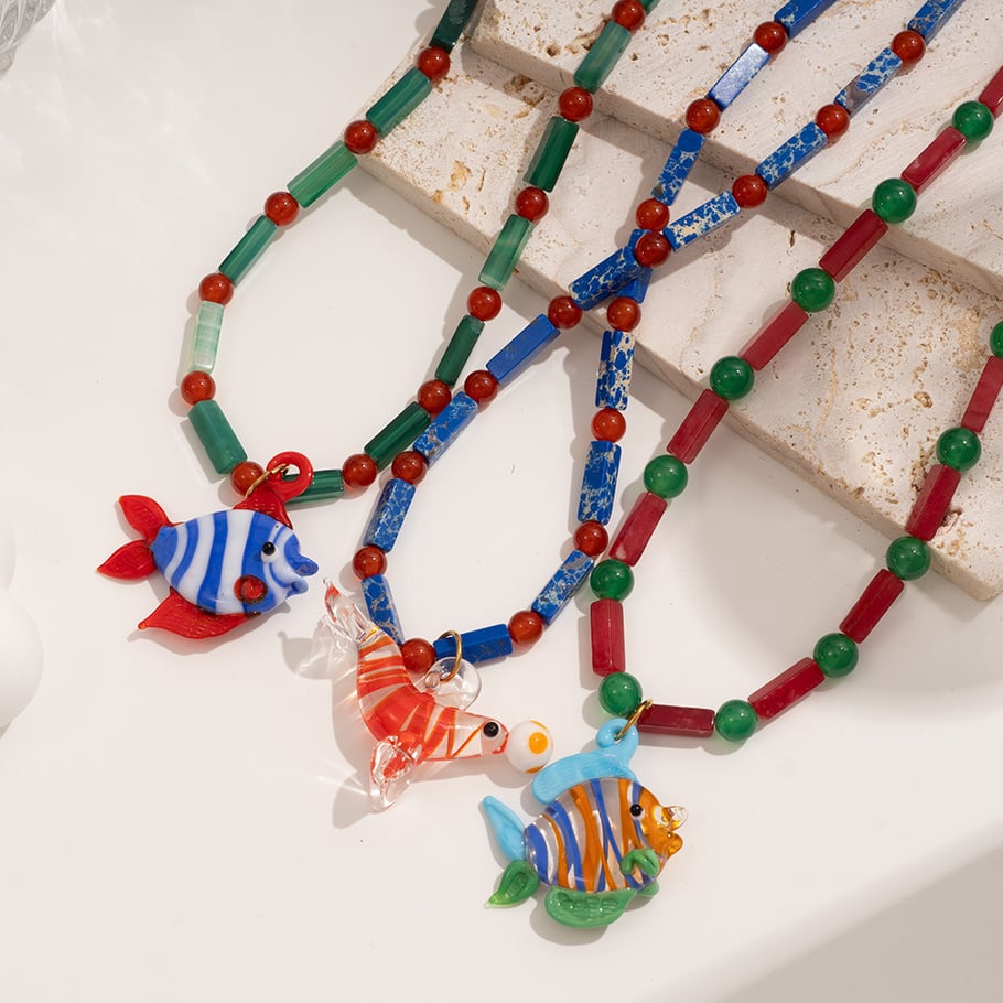 1 Piece Transparent Glass Fish Natural Stones Women's Beaded Necklaces Picture3