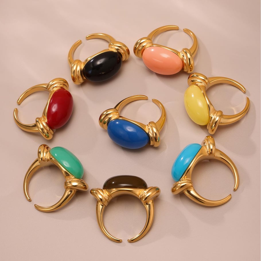 1 Piece Oval Resin Stainless Steel Gold Color Statement Rings Picture7