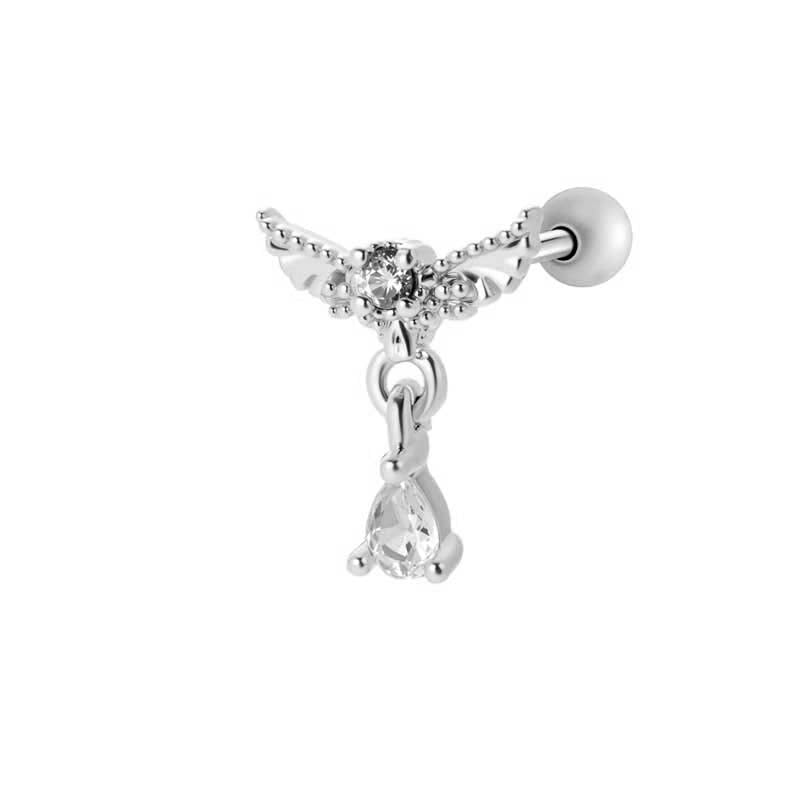 1 pieza de pendientes de perforación para mujer con circonitas de color cobre y dorado en forma de triángulo. 