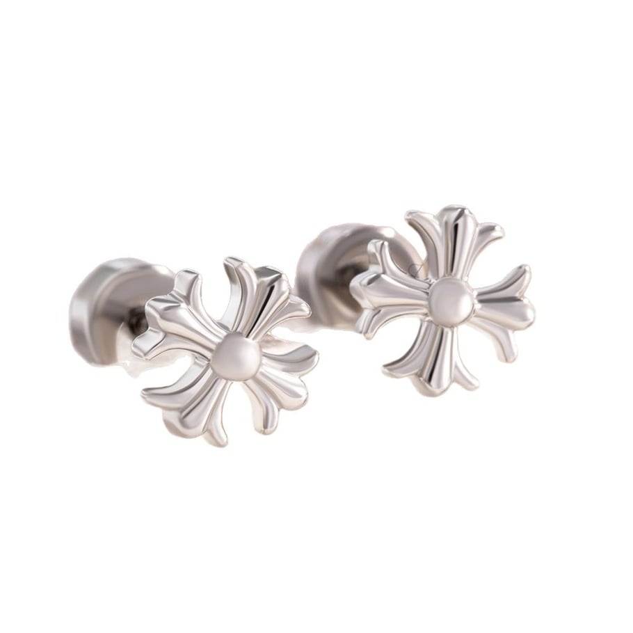 1 par de pendientes de botón de acero de titanio con forma de cruz simple, sin revestimiento, con circonitas para mujer Imagen2