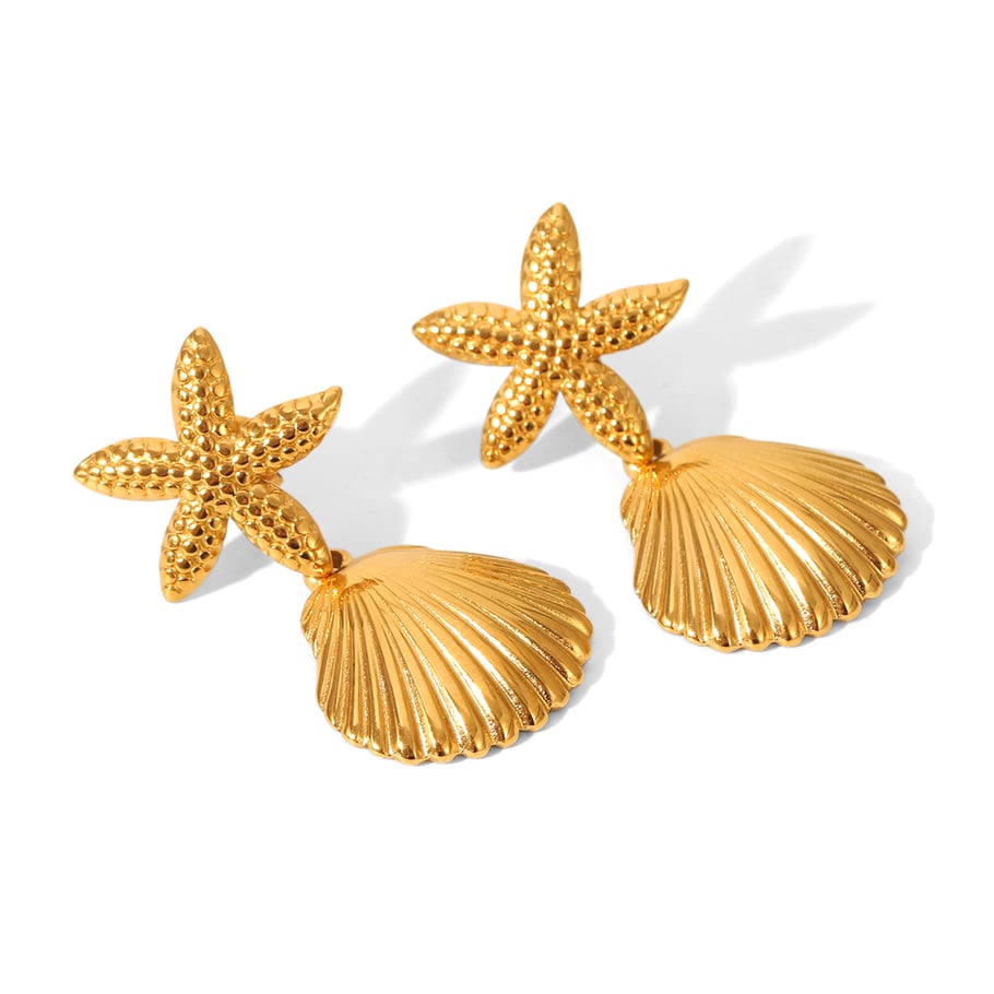 1 Pair Starfish Stainless Steel Gold Color Women's Stud Earrings 