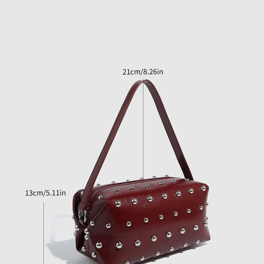 Bolso de mano de PU con remaches punk de serie simple para mujer de 1 pieza 