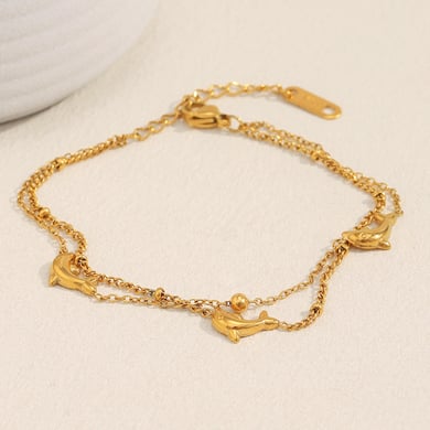 1 Piece Natural Dolphin Stainless Steel Gold Color Women's Charm Bracelets h5 Picture7