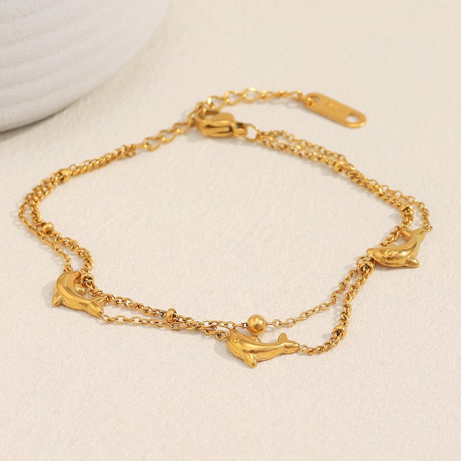 1 Piece Natural Dolphin Stainless Steel Gold Color Women's Charm Bracelets Picture7