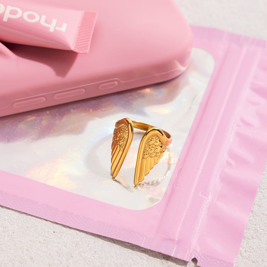 1 stuk Delicate Wings roestvrij staal goudkleurige statement ringen Afbeelding6